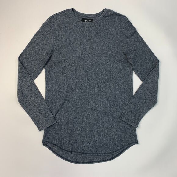 Pacsun T Shirt Men Small Blue Gray Drop Cut Scallop Fit Long Sleeve Cotton Blend - Picture 2 of 10